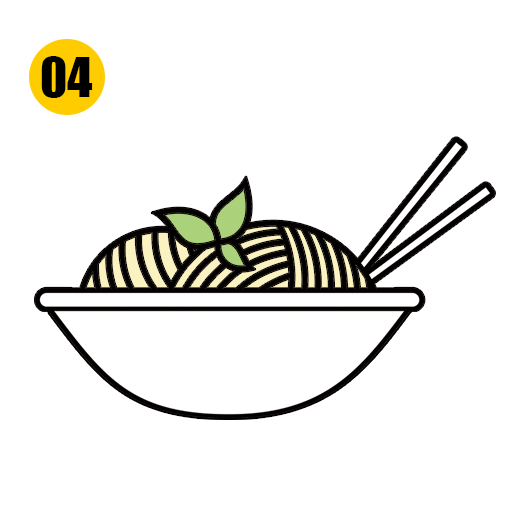 かえしや香味油で味付けして完成したラーメンを盛り付ける。