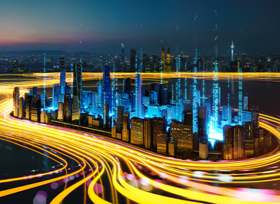 都市の夜景とネットワークで描くCOOKPITの未来ビジョンのイメージ